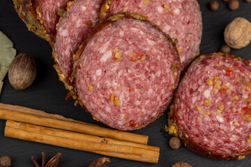 salami made of high-quality meat with spices and garlic