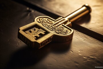 Golden key with house symbol. Generative AI