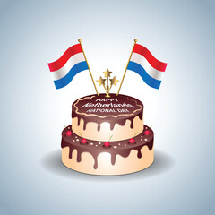 Netherlands National Day with a Cake .Vector Illustration