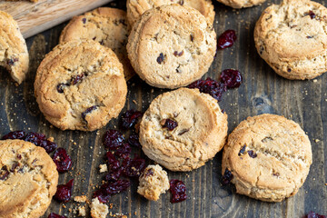 Fresh oatmeal cookies with dried red cranberries