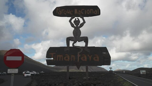 Entrance sign to Timanfaya National Park, Las Palmas, Lanzarote