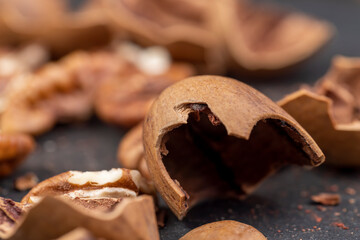 fresh crop of pecans on the surface