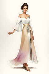 Fashion illustration sketch of trendy woman in summer dress