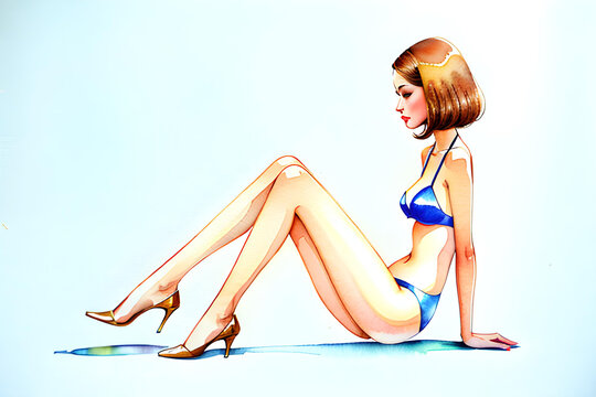 Fashion illustration sketch of girl in swimwear