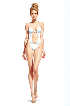 Fashion illustration sketch of girl in swimwear