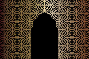 Geometric of pattern. Design arabic style gold on black background. Design print for illustration, texture, card, wallpaper, background. Set 8