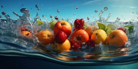 Fototapeta na wymiar strawberry fresh healthy vitamin green food drop fruit water agriculture background. Generative AI.