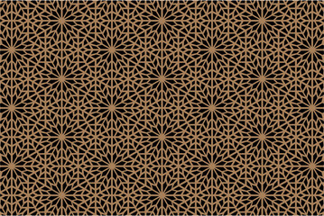 Geometric of pattern. Design arabic style gold on black background. Design print for illustration, texture, card, wallpaper, background. Set 1