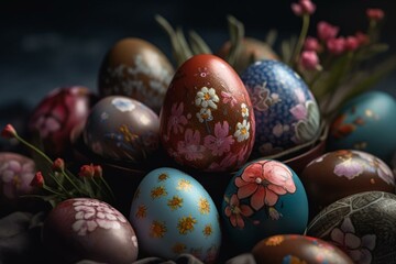 Fototapeta na wymiar Hand-decorated gourmet Easter eggs created by Generative AI-6