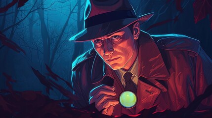 A comic-style illustration of a detective solving a mystery. Fantasy concept , Illustration painting. Generative AI - obrazy, fototapety, plakaty