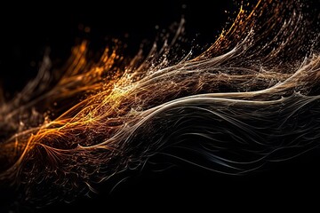 Abstract luminous energy flow wave isolated on black background made with generative AI