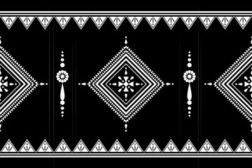 black and white background Ethnic pattern embroidery design for background or wallpaper and clothing. Geometric pattern design black and white.