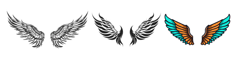 Set of wings icons. Wings badges. Collection wings badges. Vector illustration