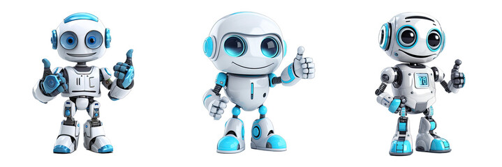 Cute AI Robot Chatbot  Thumbs Up Set Isolated on Transparent Background - Generative AI
