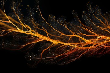 Abstract luminous energy flow wave isolated on black background made with generative AI