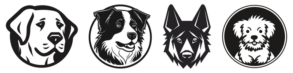 Collection of cute dogs. Dog logo, icon. Vector illustration isolated on white background.
