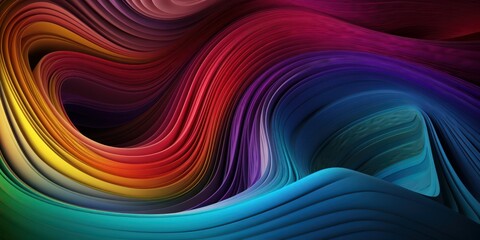 Abstract background with multicolored waves in dark colors. AI generated, human enhanced.