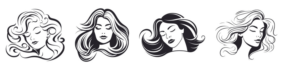 Portrait of beautiful girl with a white hairstyle, a woman in profile, isolated outline silhouette