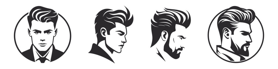 Beautiful man profile set, pack logo, icon. Vector outline silhouette on white background