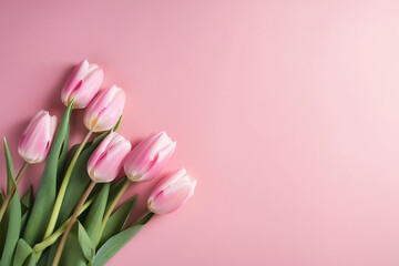 Beautiful Composition Spring Flowers. Bouquet  Of Pink Tulip. Generative AI.