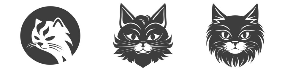 Fototapeta na wymiar Black cat head face silhouette icon set. Vector logo