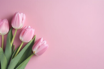 Beautiful Composition Spring Flowers. Bouquet  Of Pink Tulip. Generative AI.