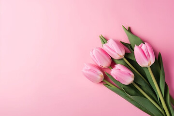 Beautiful Composition Spring Flowers. Bouquet  Of Pink Tulip. Generative AI.