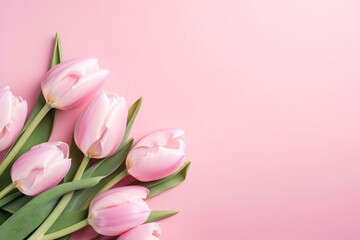 Beautiful Composition Spring Flowers. Bouquet  Of Pink Tulip. Generative AI.