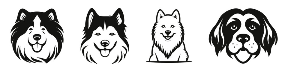 Collection of cute dogs. Dog logo, icon. Vector illustration isolated on white background.
