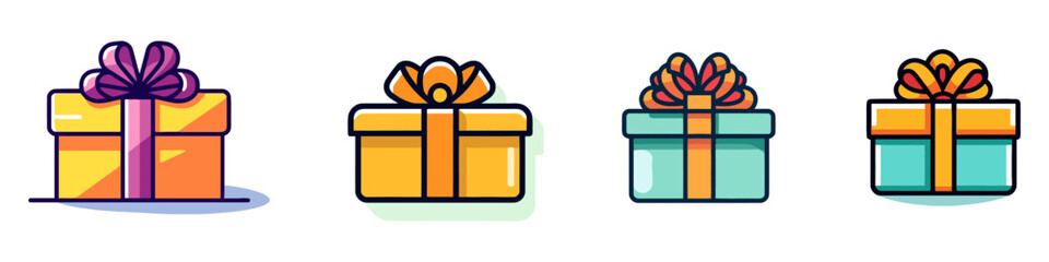 Vector set of different gift boxes. Flat design. White background