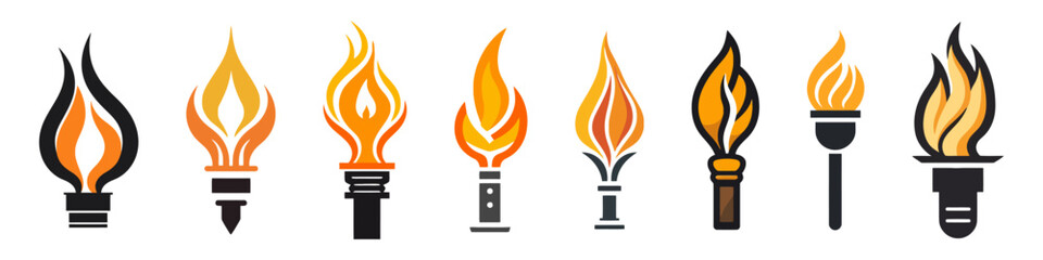 Icons, logo torch with flame isolated on white background. vector set