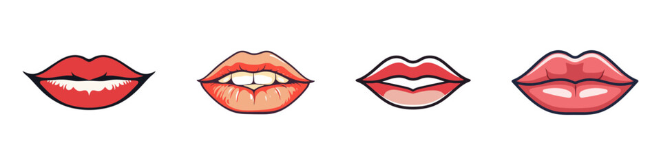 Red lips collection. Vector illustration of woman's lips Isolated on white background.