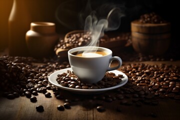 Fototapeta premium breakfast drink cup aroma espresso morning mug bean brown cafe. Generative AI.
