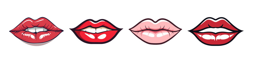 Red lips collection. Vector illustration of woman's lips Isolated on white background.