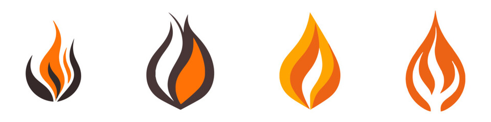 Fire flames logo, icon set isolated on white background