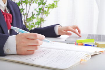 勉強を頑張る女子学生の手元