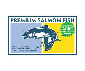 SALMON FISH POSTER LOGO, silhouette of great salmon swimming vector illustrations