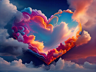 Beautiful sky cloud in the shape of a heart. Generative AI