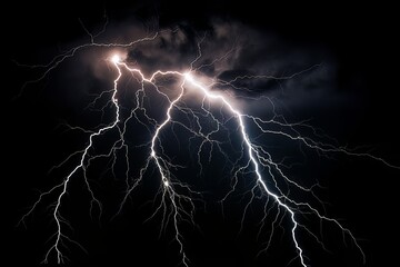 Lightning strike on black background stormy sky made with generative AI