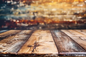 Wooden surface with artistic texture and inside in bokeh. Copy space Concept of product placement. Generative AI