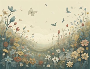 Obraz na płótnie Canvas Illustration of a flower meadow in spring Generative AI.
