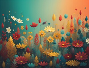 Obraz na płótnie Canvas Colorful abstract flower meadow illustration. Generative AI.