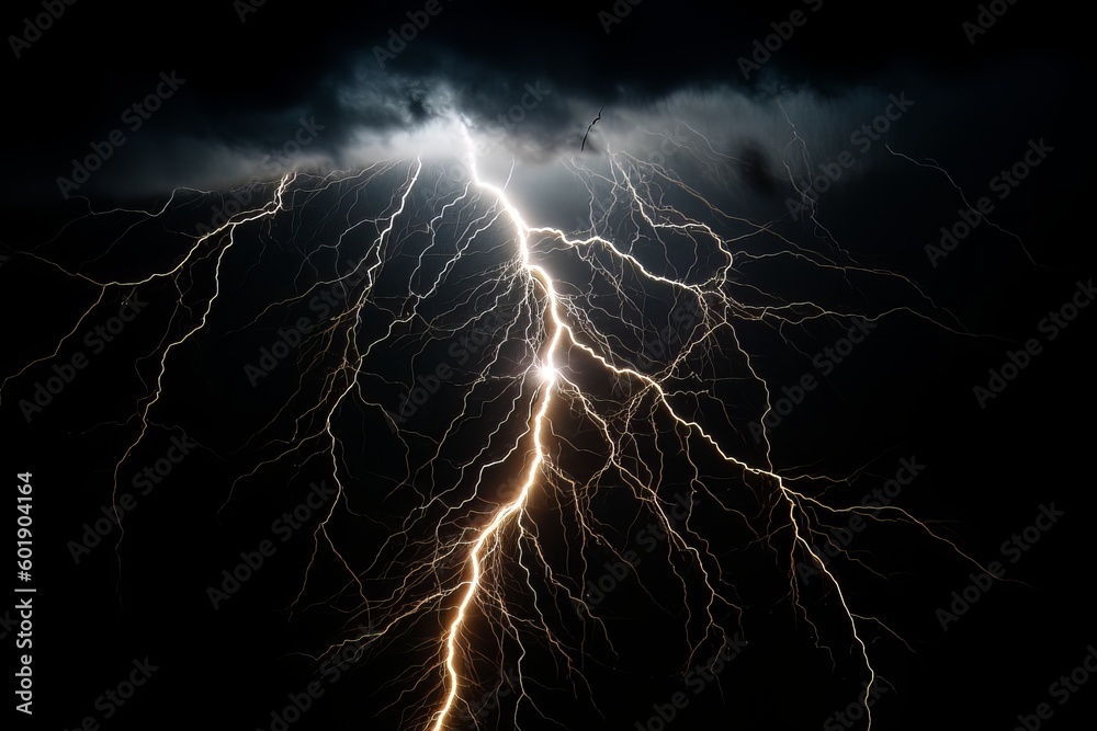 Wall mural lightning strike on black background stormy sky made with generative ai