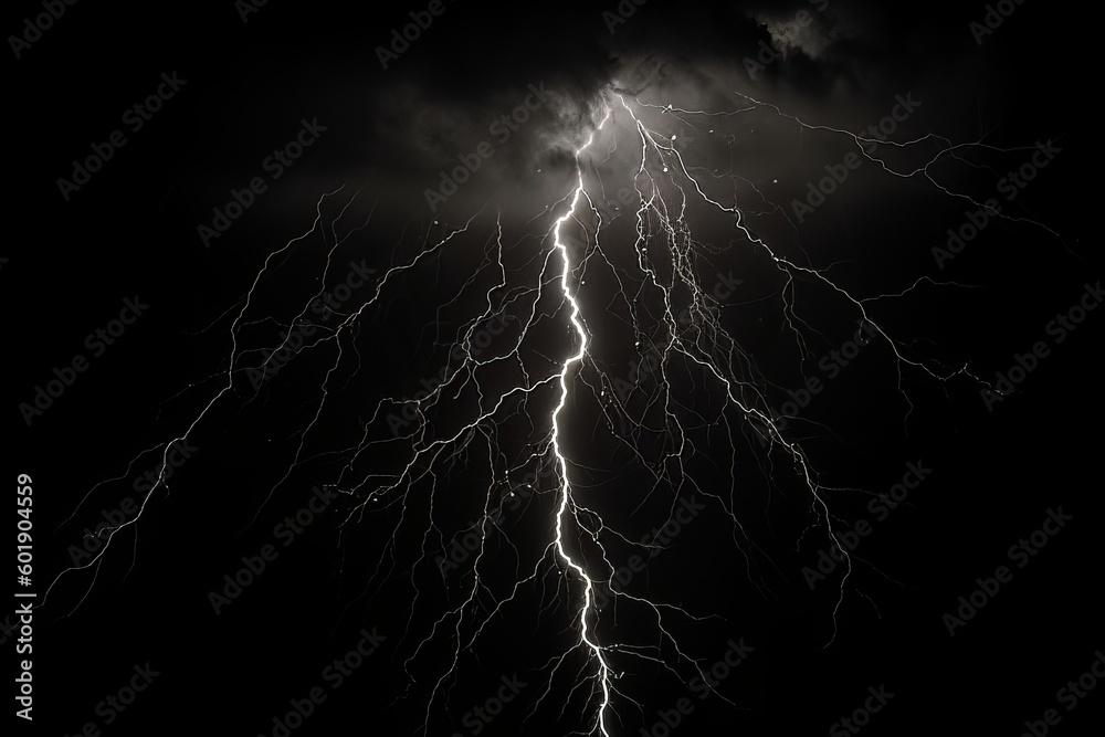 Wall mural lightning strike on black background stormy sky made with generative ai