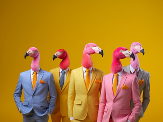 Popstar Flamingos in a Fashionable and Vibrant Group Photo | Generative AI