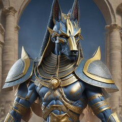 Leonardo Creative Angry Anubis warrior god in golden armor bac