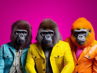 Popstar Gorillas in a Fashionable and Vibrant Group Photo | Generative AI
