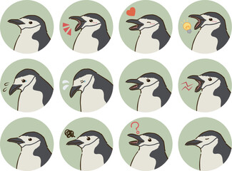 ヒゲペンギンの表情アイコンセット