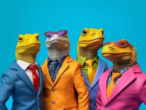 Popstar Lizards in a Fashionable and Vibrant Group Photo | Generative AI