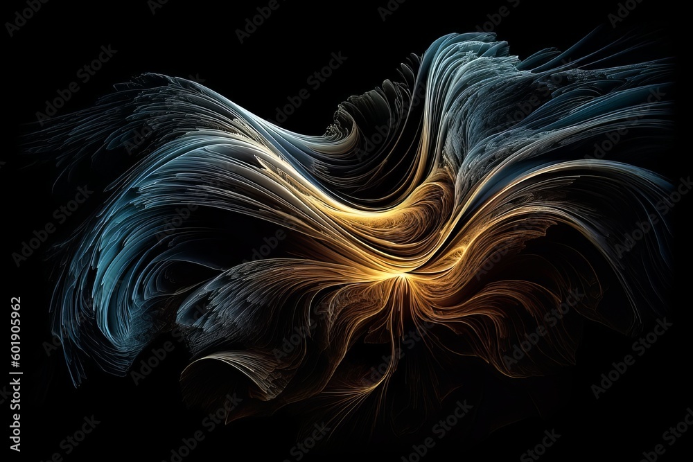 Wall mural abstract luminous energy flow wave isolated on black background made with generative ai